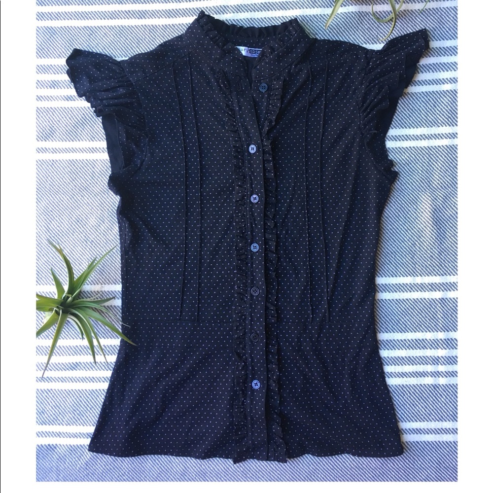 Button up blouse. Navy blue polka dot. Sz. XS